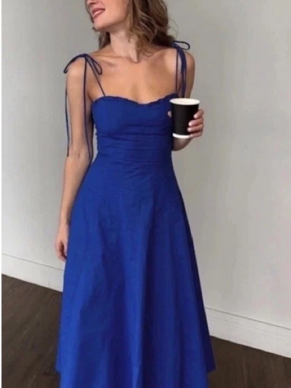 Zara Poplin Tie Midi Dress NWT - Picture 3 of 4